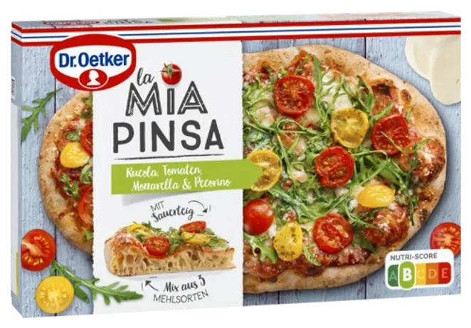 Dr. Oetker La Mia Pinsa pica ar ķiršu tomātiem, rukolu, Mocarella un Pekorīno sieru, ātri sasaldēta 315g