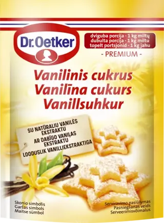 Dr. Oetker vanilīna cukurs (vai 1/2 tējkarotes vaniļas aromāta)