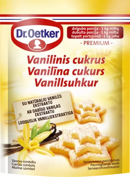 Dr. Oetker vanilīna cukurs (vai 1/2 tējkarotes vaniļas aromāta)