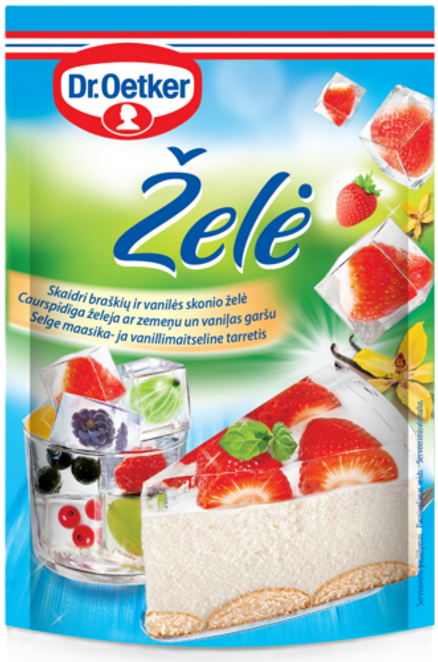 Dr. Oetker Caurspīdīga Želeja ar zemeņu un vaniļas garšu (72 g)