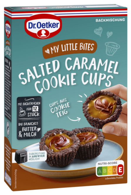 Dr. Oetker Miltu maisījums tumšo smilšu mīklas groziņu ar šokolādes un sāļās karameles pildījumu pagatavošanai